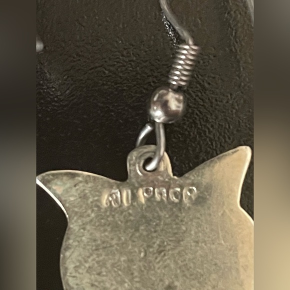 Vintage Alpaca Silver with Abalone Shell Black Onyx Owl Earrings - Picture 4 of 8